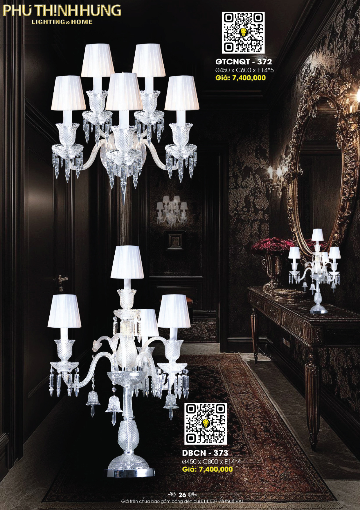 Đèn Bàn Pha Lê LightingHome DBCN-373 và Tường GTCNQT-372