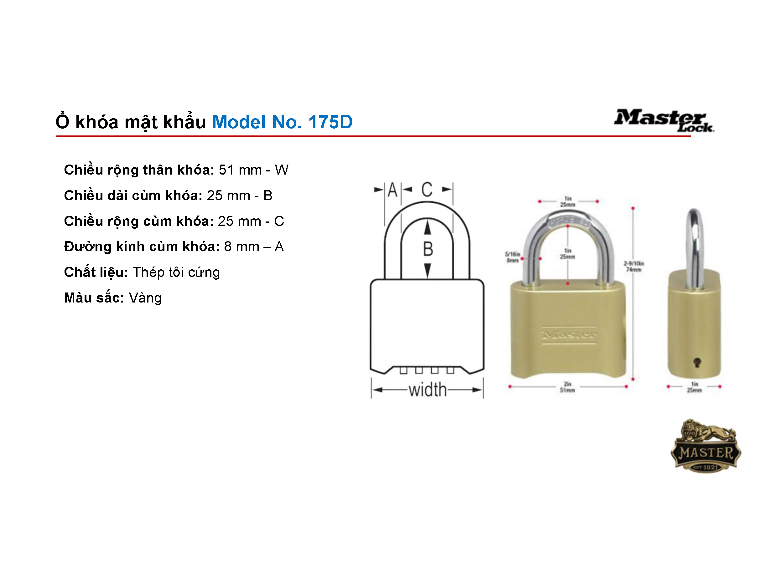 Khóa bấm mã số Masterlock 175D Masterlock 175D 1