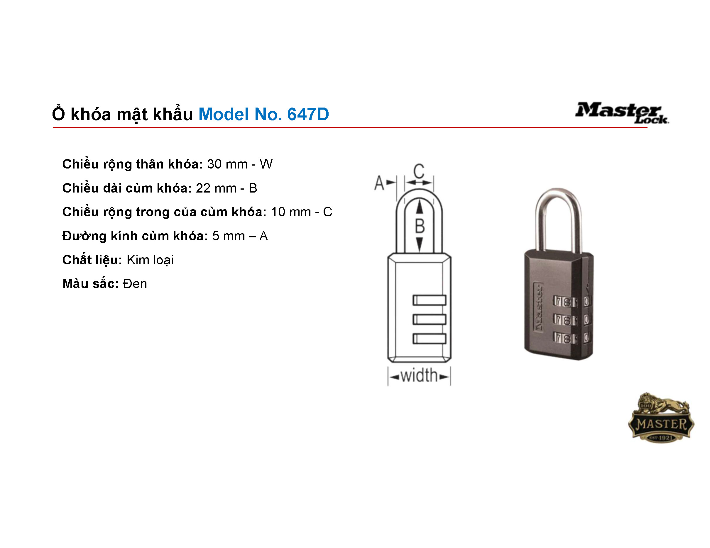 Khóa bấm mã số Masterlock 647D Masterlock 647D 1