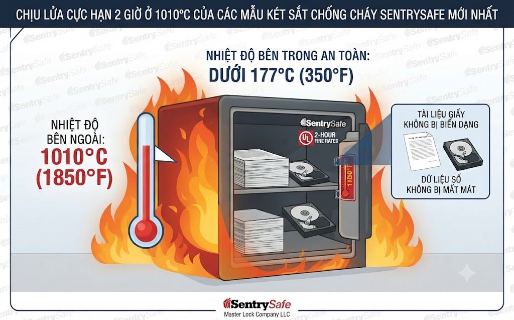 SentrySafe Hà Nội Chiu lua cuc han 2 gio o 1010°C cua cac mau ket sat chong chay SentrySafe moi nhat