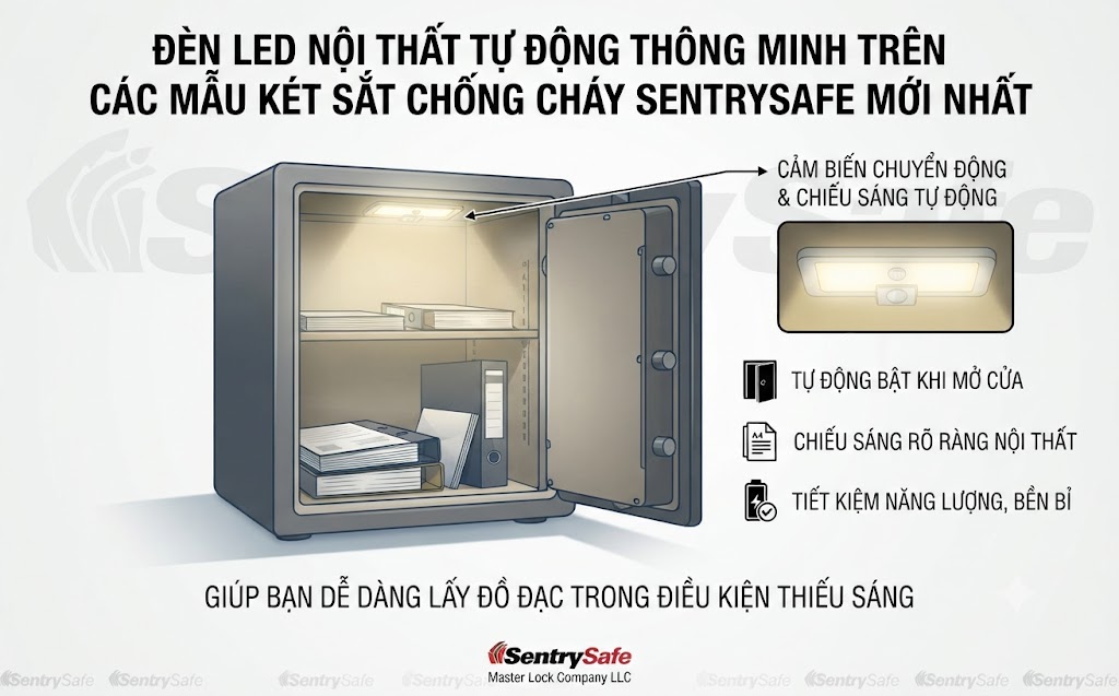 SentrySafe Hà Nội Den LED noi that tu dong thong minh cua cac mau ket sat chong chay SentrySafe moi nhat