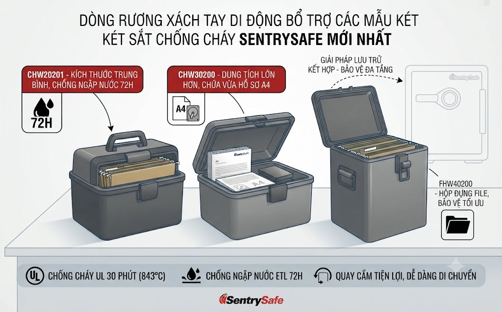 Các Mẫu Két Sắt Chống Cháy SentrySafe Mới Nhất Dong ruong xach tay di dong bo tro cac mau ket sat chong chay SentrySafe moi nhat