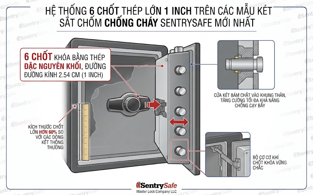 SentrySafe Hà Nội He thong 6 chot thep lon 1 inch tren cac mau ket sat chong chay SentrySafe moi nhat