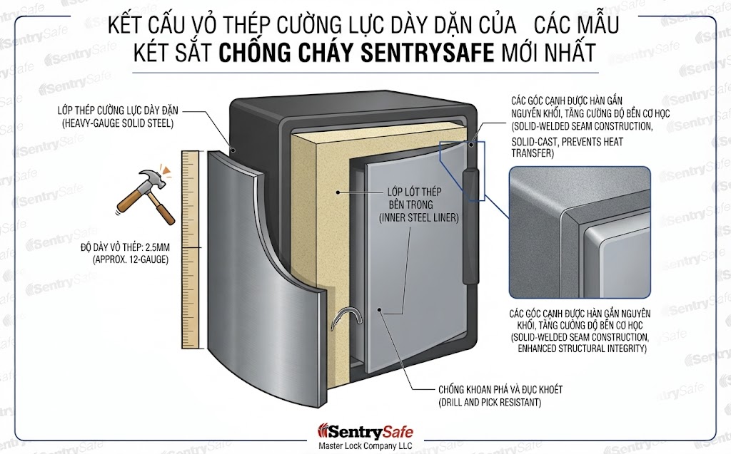 SentrySafe Hà Nội Ket cau vo thep cuong luc day dan cua cac mau ket sat chong chay SentrySafe moi nhat