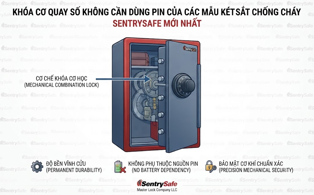 SentrySafe Hà Nội Khoa co quay so khong can dung pin cua cac mau ket sat chong chay SentrySafe moi nhat