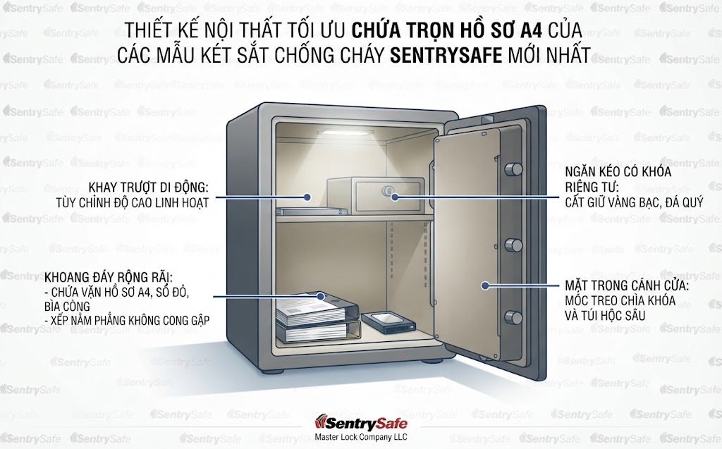 Các Mẫu Két Sắt Chống Cháy SentrySafe Mới Nhất Thiet ke noi that toi uu chua tron ho so A4 cua cac mau ket sat chong chay SentrySafe moi nhat