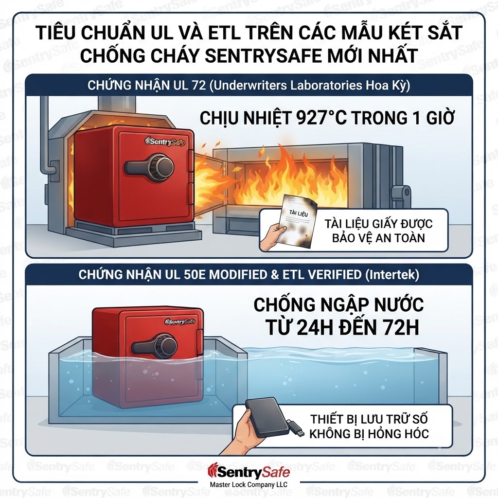 Các Mẫu Két Sắt Chống Cháy SentrySafe Mới Nhất Tieu chuan UL va ETL tren cac mau ket sat chong chay SentrySafe moi nhat