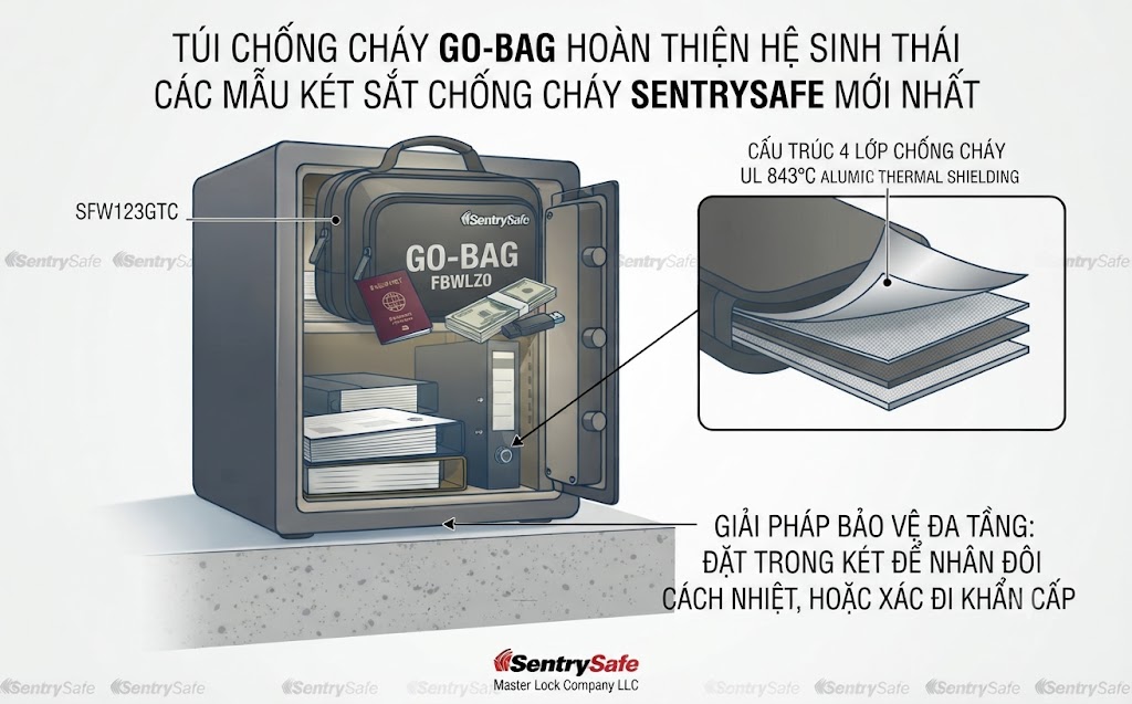 Các Mẫu Két Sắt Chống Cháy SentrySafe Mới Nhất Tui chong chay Go Bag hoan thien he sinh thai cac mau ket sat chong chay SentrySafe moi nhat